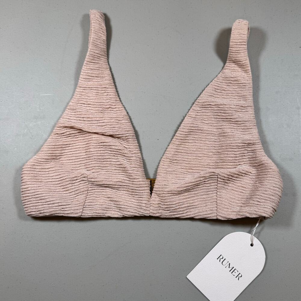 Rumer Cassidy Bralette Bikini Top Nude Sparkle Ribbed Size M NWT Swim